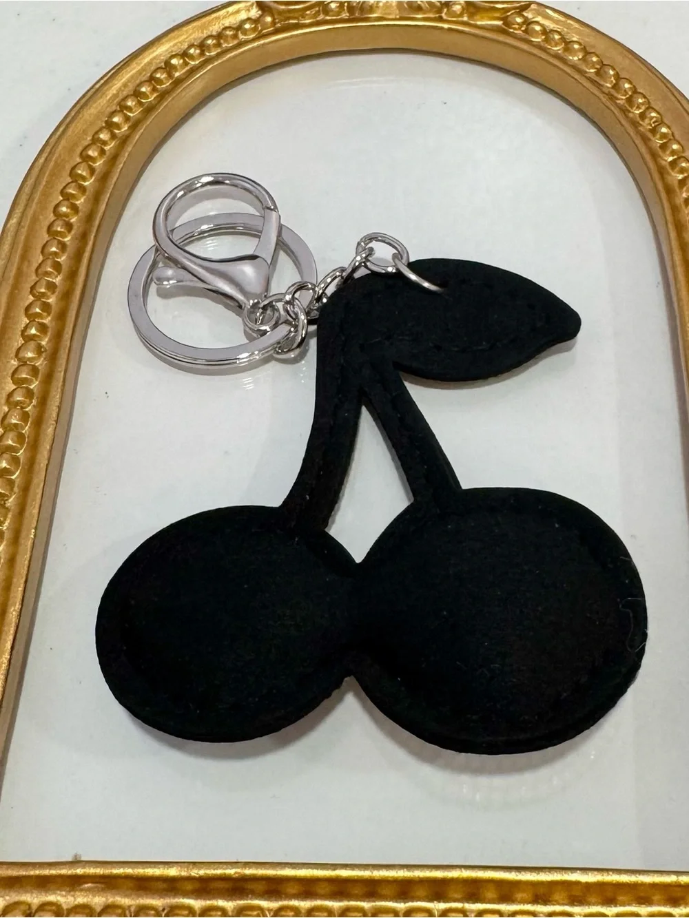 New Crystal Cherry Keyring  Silver and Black
